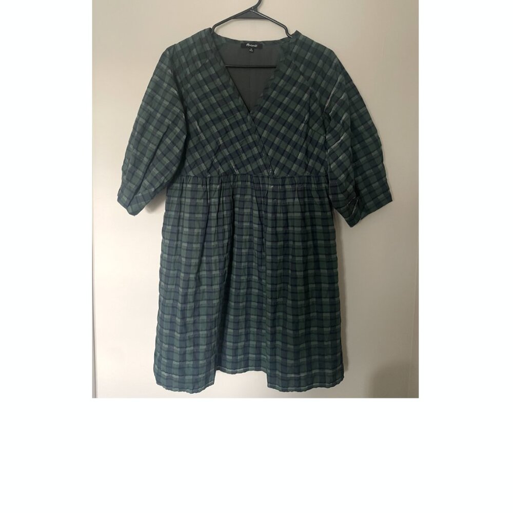Madewell Mini Dress in Blue and Green Plaid, Size XS
